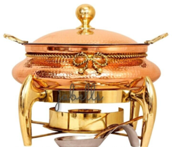 Pure Steel Copper Chafing Dish with Brass fuel Gel Stand &amp; Serving Spoon - 8Ltr - £705.75 GBP