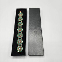 Joan Rivers Red &amp; Green Enamel Crystal Link Bracelet Hexagon Copper Tone 7.5&quot; - $58.04