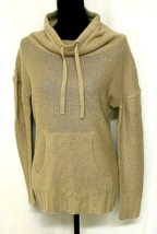 RUE 21 SWEATER SIZE LARGE BEIGE L/S FRONT POCKET KNIT MOCK NECK DRAWSTRI... - $9.24