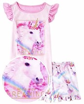 Girl&#39;s Unicorn Never Stop Dreaming Glittery Gold Pajama Shorts Set - $12.74