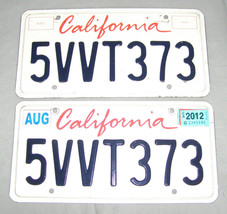 Vintage PAIR- California ‘5VVT373’ License Plates w/ 2012 STICKERS- Interlocking - £11.61 GBP