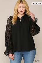 Zebra Burnout Sleeve Ruffled Neck Bubble Crepe Blouse - $27.55