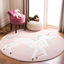 SAFAVIEH Carousel Kids Collection Area Rug - 5'3" Round, Pink & Ivory, Non-Shedd - £102.78 GBP