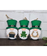 St Patricks Day Gnome Leprechaun Ornaments Irish Wood Holiday 3 Pc Hangi... - £11.26 GBP