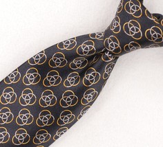 Sulka Silk Neck Tie Gray w/Yellow &amp; Gray Geometric Print Made in France - £20.08 GBP