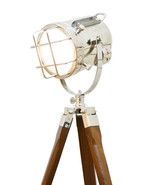 Vintage Náutico Eléctrico Suelo Reflector Con / Madera Trípode Soporte Foco - £153.77 GBP