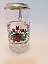 Vintage  Beer Stein Painted Glass Metal Lid German GOTT ERHALT&#39;S - £16.11 GBP