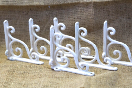 6 Cast Iron Brackets White Shelf Wall Braces Corbels Cast Iron Rustic 4&quot;x4&quot; - $24.99