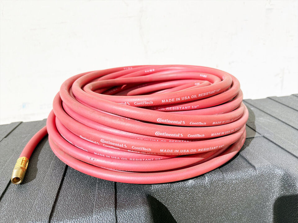 100ft x 1/4&quot; ID Continental Red Rubber Air Hose 4 Compressor 1/4&quot; NPT Ma... - $93.49