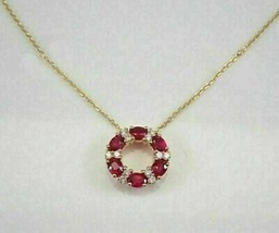 2.40Ct Oval Cut CZ Pink Ruby Circle Pendant 14K Yellow Gold Finish Free Chain - £136.40 GBP