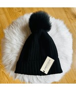 AMICALE Cashmere Genuine Shearling Pompom Beanie Hat, Color: Black, One ... - $110.75 CAD