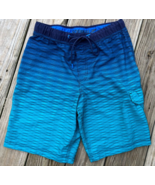 Mens Size 32 Speedo Swim Shorts Blue Geometric Board Shorts Pocket - $10.98