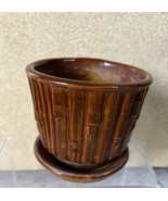 Vintage/MCM 1960’s McCOY Planter-Brown Bamboo Design Attached  Saucer Un... - $39.99