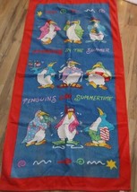 Vintage 1980s Beach Bath Towel Penguins Like Summer 52 x 29 Vivid Colors - $23.17