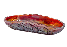 Vintage LE Smith Ruby Red Orange Iridescent Carnival Glass Relish Dish E... - $44.54