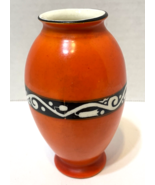 Vintage Cecho Slovakia 1276 Bud Vase Red with Black White Scroll Trim 4.5&quot; - £13.22 GBP