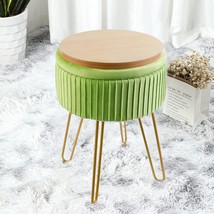 Grass Green, Round-Storage, Touch Rich Stripe Velvet Vanity Chair, Upholstered - £47.95 GBP