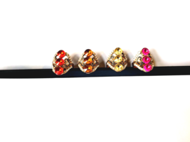 Gold filled Trio Red Pink Honey Amber Oval Gem Ring Costume Jewellery Women - £5.01 GBP
