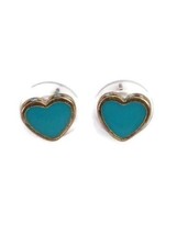 Petite Mini Gold Tone Blue Turquoise Flat Love Heart Stud Earrings - £21.83 GBP