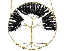 Tree of Life Natural Tumbled Chip Stone Healing Crystal Round Golden Wire Hangin - £19.54 GBP