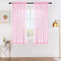 Sheer Window Curtains, Rods Pocket Voile Fabric 52” x 45”, Set of 2, Pink - £14.98 GBP