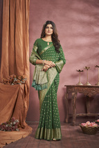 Designer Green Pure Heavy Viscose Weaving Work Sari Georgette Party Wear... - $83.95