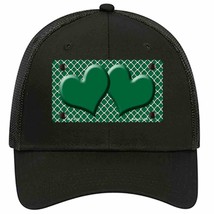 Green White Quatrefoil Green Center Hearts Novelty Black Mesh License Plate Hat - £23.16 GBP