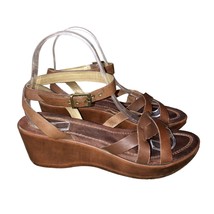 Leather Wedge Sandals Womens 8 Used Brown - £14.24 GBP