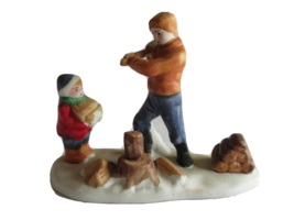 Vintage 1993 Lemax Porcelain Chopping Wood #33071 Boy Child Man Share the Joy - £7.96 GBP