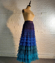 Navy Blue Tiered Tulle Maxi Skirt Women Custom Plus Size Layered Tulle Skirt image 3