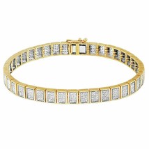 14K Yellow Gold Plated Silver Men&#39;s Moissanite Cluster Link Box Bracelet 3.75ct - £262.42 GBP