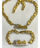 Personalized 14k gold overlay xoxo teddy bear Name Necklace and bracelet... - £77.84 GBP