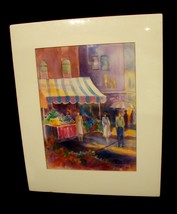 Original Matted Watercolor &quot;The Flower Market&quot; by Sharon Peterson - £58.77 GBP