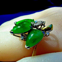 Earth mined Jadeite Jade Antique Diamond Ring Art Deco Solid 14k Gold Statement - $5,070.69 CAD