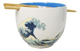Great Wave Of Kanagawa Hokusai Ceramic Donburi Ramen Soup Bowl Chopstick... - $348.35 MXN