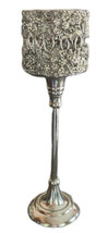 Silver Chrome Rhinestones  Embedded Floral Long-stem Candleholder Centerpiece - £31.91 GBP