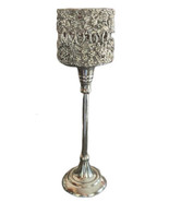 Silver Chrome Rhinestones  Embedded Floral Long-stem Candleholder Center... - £31.14 GBP