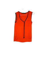 Zara Woman Size XS Orange Sleeveless Semi Sheer Blouse Top Black Trim - $9.46