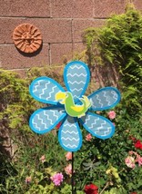 Windmill Blue White Wind Spinner Colorful Flower Outdoor Garden Decoration New - £4.74 GBP