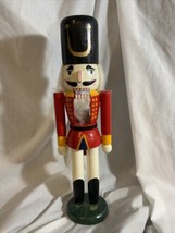 Large Nutcracker Soldier Vintage Black Hat Top Red Tall 14&quot; - £10.73 GBP