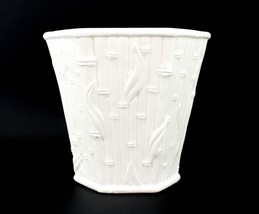 Vintage Large Glazed Ceramic White Bamboo Planter Hollywood Regency Beach Rare - £137.45 GBP
