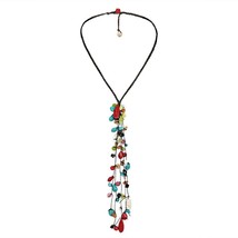 Alluring Festive Multi Stone Cluster Wax Rope Y-Drop Necklace - £10.51 GBP