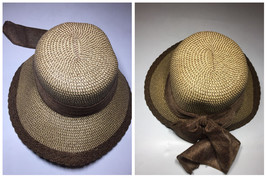 Women&#39;s Black Bow Straw Natural Packable Cloche Floppy Summer Sun Hat - ... - £31.92 GBP