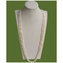 Vtg Faux Rice Pearl Gold Tone Spacer Bead Necklace Double Strand Long 32&quot; - £22.09 GBP