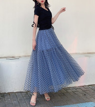 Women Dusty Blue Polka Dot Tulle Skirt Custom Plus Size Romantic Holiday Outfit image 2