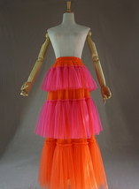 Orange Hot-pink Tiered Tulle Maxi Skirt Women Plus Size Tulle Maxi Skirt image 1