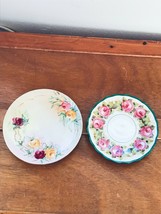 Vintage Lot of 2 Small Bake Marked Pink &amp; Yellow Roses Painted Small Por... - £6.75 GBP