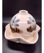 Signed Handmade Thrown Pottery Vase Handpainted Flowers Attached Underpl... - £21.89 GBP