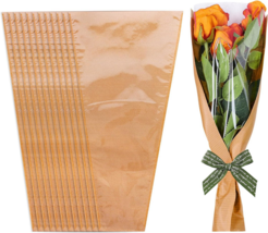 Flower Bouquet Bags Wraps Brown Paper w/ Clear Plastic Window 17.9&quot; x 9.8&quot; 45pc - £19.98 GBP