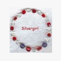 Red hat society red heart purple crystal bracelet thumb200